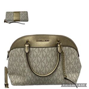 2091 Michael Kors Gold and Cream satchel and wallet set  257412091